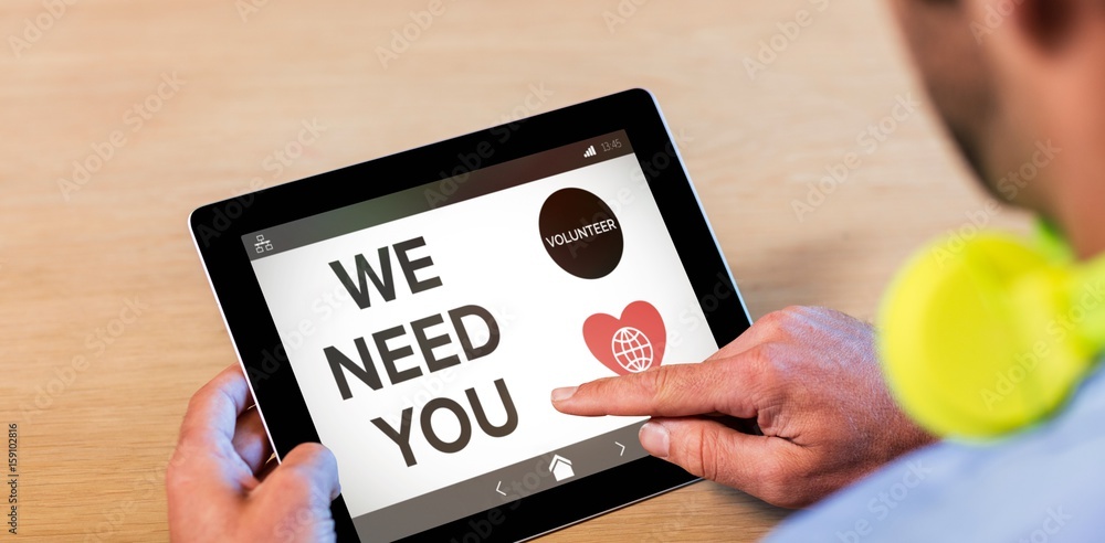Poster composite image of we need you text with icons on screen