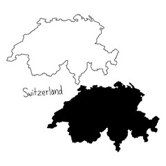 Obraz premium outline and silhouette map of Switzerland - vector illustration hand drawn with black lines, isolated on white background