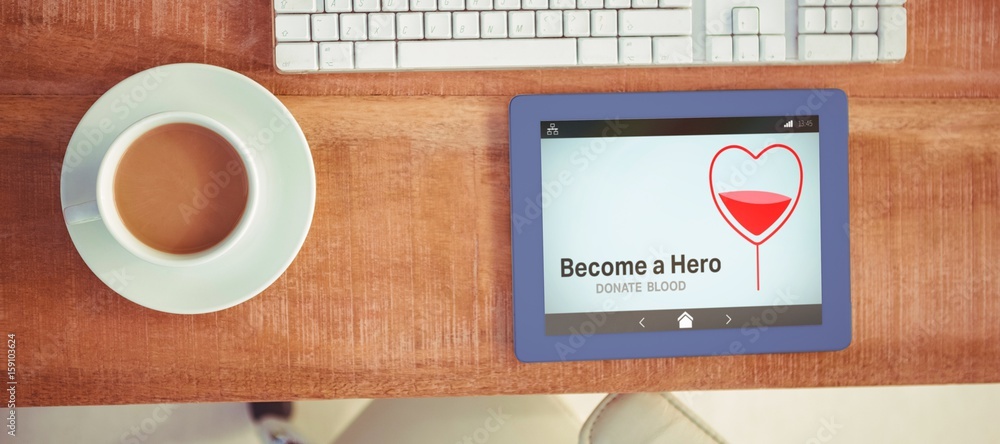 Poster composite image of become a hero text with heart shape on screen