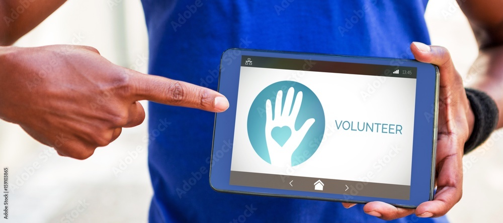 Poster composite image of volunteer text with icons on screen