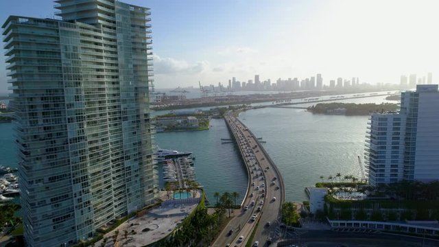 Stock video Miami Beach Macarthur Causeway aerial 4k