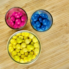 Pink blue and yellow sweets