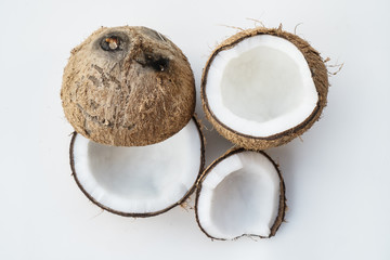 Closeup of coconuts isolated on the white background