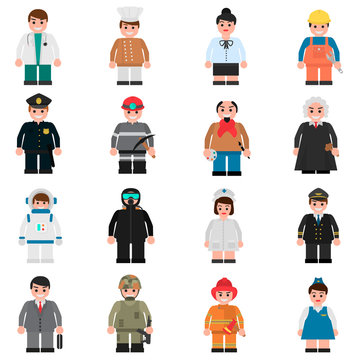 Set of people of different professions color flat icons for web and mobile design