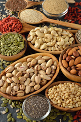 Different superfoods on a gray background