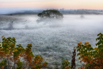 Autumn river. Autumn morning by the picturesque river