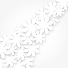 Image of white flowers arranged diagonally in different sizes on a white background