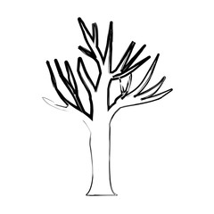 monochrome blurred silhouette of dry tree with thin contour vector illustration