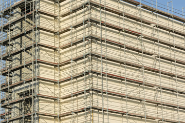 Scaffolding around the building.