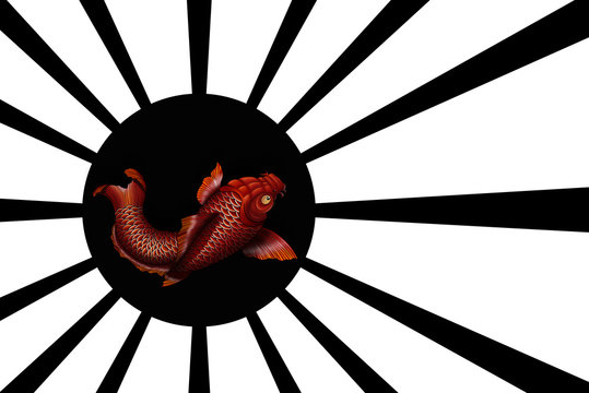 Japanese Koi-fish tattoo design under japanese flag.