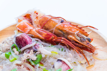 Spicy noodles vermicelli with shrimp and vegetables