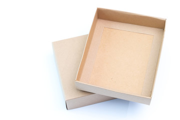 Empty craft paper cardboard box isolated on a white
