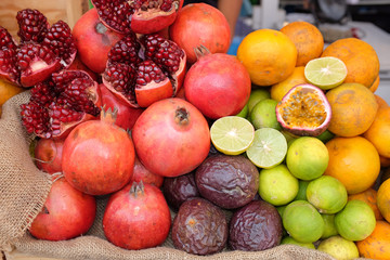 Fruits mixed fresh juicy food, variety of fruits.