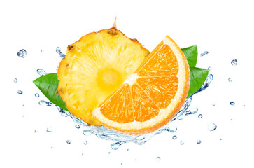 Pineapple orange splash isolated