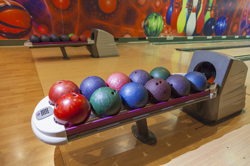 bowling balls closeup