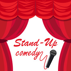 Vector illustration of stand up comedy concept. Theater stage background