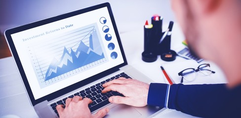 Composite image of blue graphics on white background