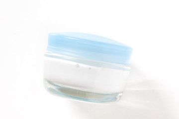 Cosmetic packaging mock up, creme jar with blue cap