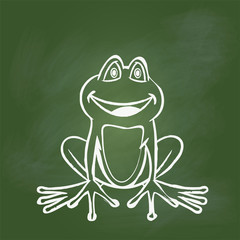 Hand drawing frog on textured green board. Education Concept, Vector Illustration