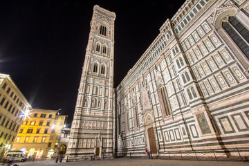 Florence Cathedral and bell tower at night, Italy