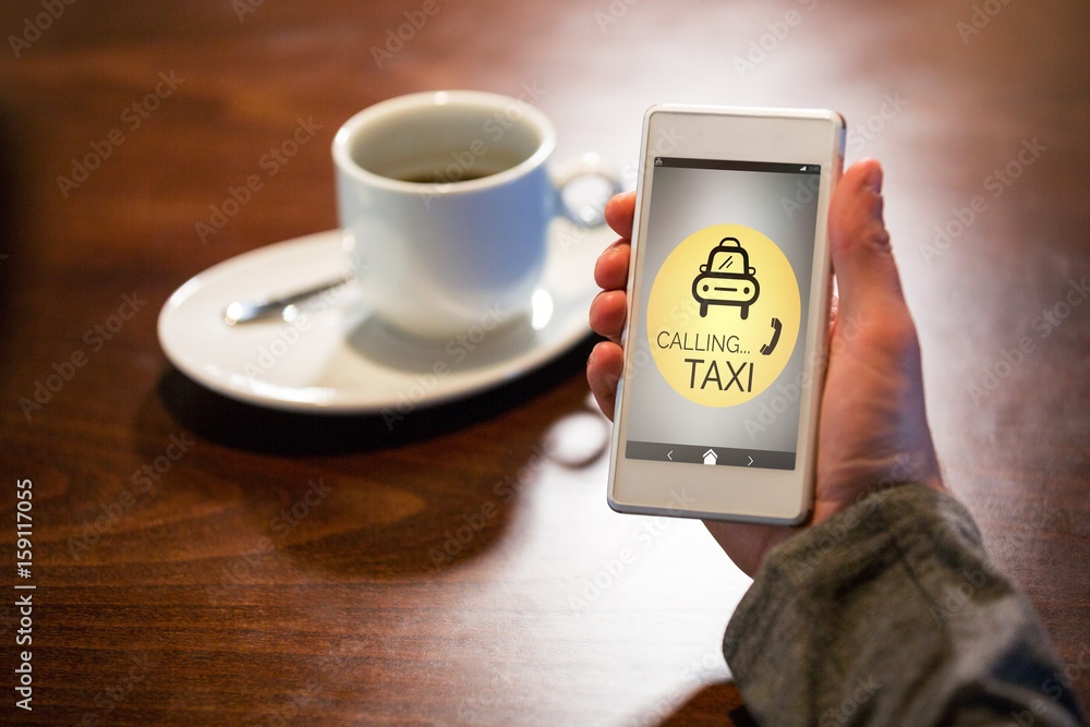 Poster composite image of vector image of taxi calling text with icon
