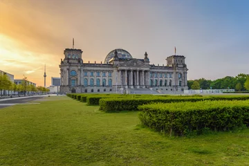 Fotobehang Berlin Reichstag (German parliament building) when sunrise, Berlin, Germany © Noppasinw