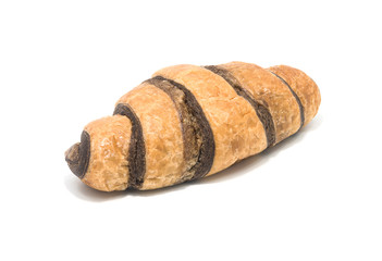 Fresh Croissant with chocolate on white background.
