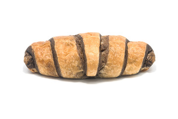 Fresh Croissant with chocolate on white background.