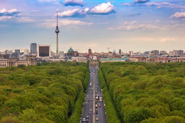 Fotobehang Berlin city skyline and Tiergarten, Berlin, Germany © Noppasinw