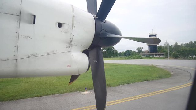 Airbus twin propeller from Don Mueang international airport landing on runway at Phrae airport for send passengers and travelers on June 1, 2017 in Phrae, Thailand
