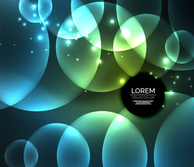 Glowing shiny overlapping circles composition on dark background