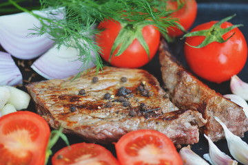 Veal steak with vegetables