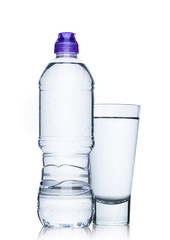 Bottle and glass of still healthy mineral water