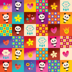 cute panda bears and flowers pattern