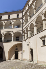 14th century defense Castle Pieskowa Skala , arcade courtyard, near Krakow, Poland.