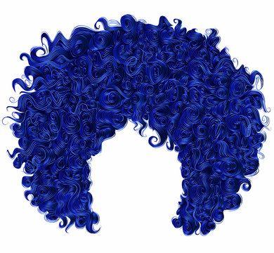 trendy curly dark blue hair  . realistic  3d . spherical hairstyle . fashion beauty style .