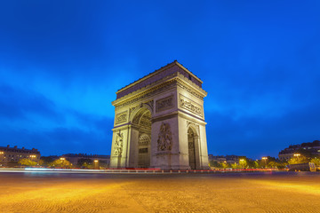 Fototapeta na wymiar Paris city skyline at Arc de Triomphe and Champs Elysees when sunrise, Paris, France