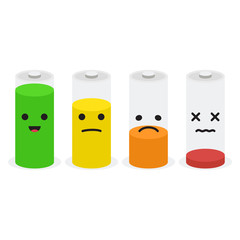 Battery icon set .Set of battery charge level indicators with smiles