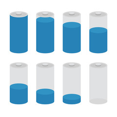 Battery icon vector set isolated on white background. Symbols of battery charge level, full and low.