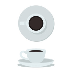 Coffee cup isolated on white background. Top view and side view white coffee cup. Coffee cup vector illustration