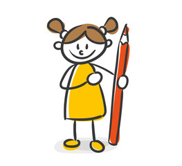 Strichfiguren Kinder Mädchen Buntstift