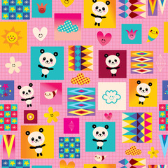 panda bears kids seamless pattern