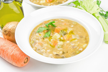 Vegetable soup on white background