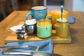 Sweet dessert: Panakota, coffe, capuccino and zeffirs