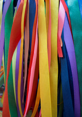 Ritual tree with colorful ribbons and scarves