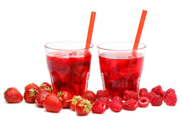 Glasses of drink with berries