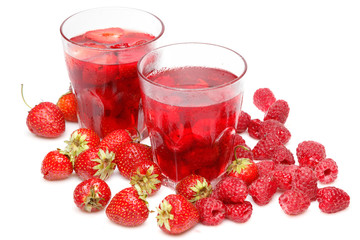 Glasses of drink with berries
