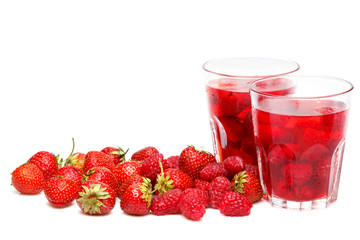 Glasses of drink with berries