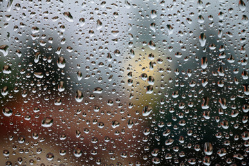 Rain drops on window , rainy day