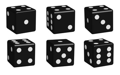 Dice black set in 3D view, vector